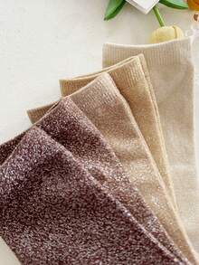 5 Pairs Random Women's Shiny Socks, Unique Korean Style Gold/Silver Thread Design Mid-Calf Socks, Versatile & Stylish - Multicolor - View 4