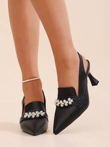 Women's Pointed Toe Buckle Design Everyday Versatile Fashion High Heels - Black - View 4