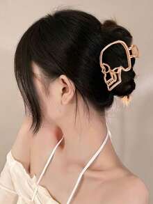 1 chiếc kẹp tóc kiểu Punk Gothic thanh lịch, trang trí hình đầu lâu, phù hợp cho mọi mùa, phụ kiện tóc sang trọng, kẹp tóc thường ngày, kẹp tóc kiểu càng cua trang nhã. - Vàng - Xem 4