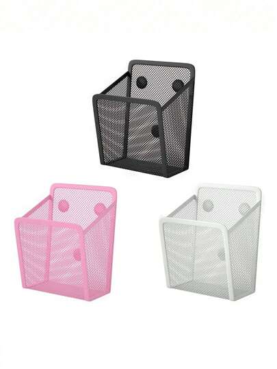 金属丝网磁性收纳篮，可收纳粉笔、钢笔、铅笔，亦可作杯架，桌面收纳盒，适用于白板和冰箱。
