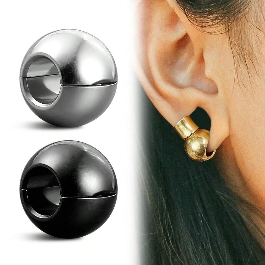 1pc 12mm (1/2 Inch) Round Ball Ear Plugs, Suitable For Stretched Earlobes, 316L Stainless Steel Material, Unisex Punk Style Piercing Jewelry - 1455 - View 1