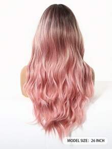 26 Inch Long Wavy Synthetic Wig, Ombre Pink To Dark Brown Roots, Middle Part, Heat Resistant, Suitable For Party, Halloween, Daily Wear, Halloween & Christmas Gift, Gift For Girlfriend, Summer & Festival Care, Natural Sexy Casual Sports Style, College Style Cosplay Heat Resistant Wig, Suitable For Festivals, Parties, Daily Wear - 漸層粉紅色 - 查看 5