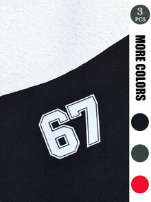 3条装女士丁字裤 - 黑色、红色、绿色“67”印花 | 无缝舒适贴合 - 彩色 - 查看 5