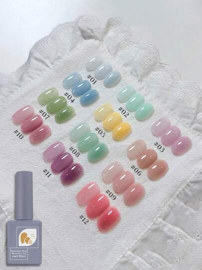 Mec 12ml 梦幻岛彩虹果冻凝胶指甲油，12色粉彩马卡龙半透明凝胶，多巴胺色彩，透亮美甲，可卸除，UV/LED光疗持久亮泽，适合夏季度假和日常使用