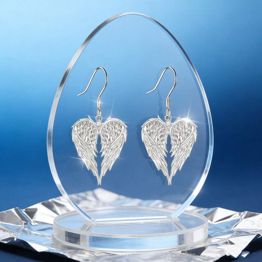 1 Piece Of Silver Guardian Angel Drop Dangle Earrings – Women's Elegant Angel Wings Design, Thoughtful Gift For Special Moments - Silver - View 1