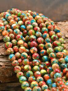 海相沉积碧玉光滑圆珠首饰配件 - 4mm/6mm/8mm/10mm 抛光散珠，适合 DIY 项链、手链等。波西米亚风格圆形宝石，DIY 手工首饰材料，大地色系，色彩鲜艳。 - 彩色 - 查看 4