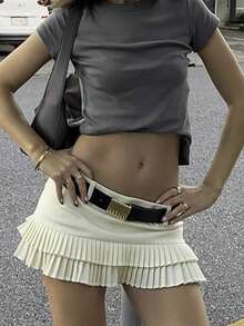 Women Y2K Ruffle Mini Skort Skirt Low Rise Layered Tiered Hem Short Skirt Summer Going Out Skirts Party Clubwear - 白色 - 查看 2