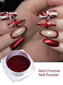 1 Box rotes metallisches Spiegelpulver, geeignet für Weihnachten und Valentinstag, rotes holografisches Nagelpulver für DIY Glitzer-Maniküre, DIY Dekorative Gestaltung - Rot - Übersicht 4