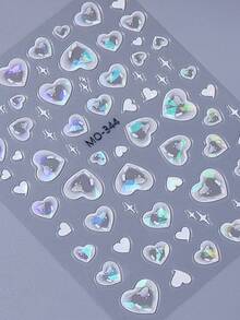 2片装激光爱心泡泡美甲贴纸，爱心泡泡混合设计，爱心星星全息美甲贴花，自粘可爱泡泡美甲装饰，适合女性和女孩沙龙DIY美甲。 - 彩色 - 查看 2