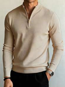 Áo len nam dài tay cổ lửng FRACTYR màu trơn, kiểu dáng thường ngày, dễ phối đồ, thích hợp mặc hàng ngày cho mùa thu/đông. - Màu be - Xem 1