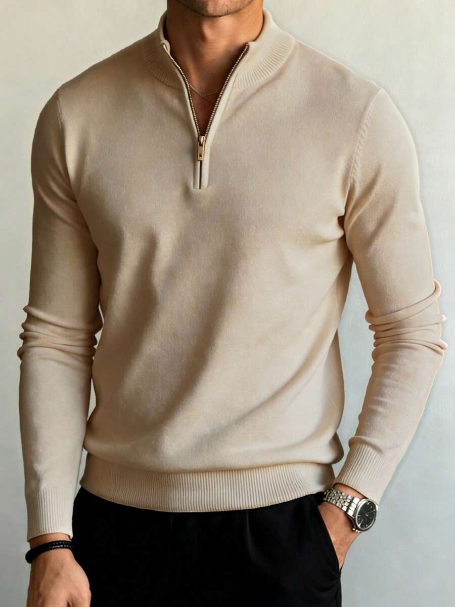 Áo len nam dài tay cổ lửng FRACTYR màu trơn, kiểu dáng thường ngày, dễ phối đồ, thích hợp mặc hàng ngày cho mùa thu/đông. - Màu be - Xem 1