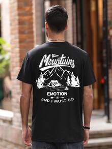 男士夏季标语与山峰印花圆领短袖休闲T恤