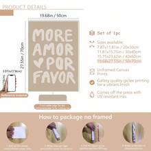 1幅“More Amor Por Favor”帆布画，简约米色焦糖拿铁色调，浪漫爱情主题装饰画，适用于卧室、办公室、客厅、咖啡厅、宿舍等场所。现代水墨帆布画，客厅装饰画，简约墙面艺术，艺术设计装饰礼品，可选画框。 - 彩色 - 查看 12