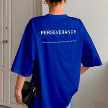 T Shirt Camiseta Estampa Perseverance Letras Preseverança Blusa Minimalista Despojada Moderna Sofisticada Simples Básica Verão Oversized - Azul Royal - Visão 14