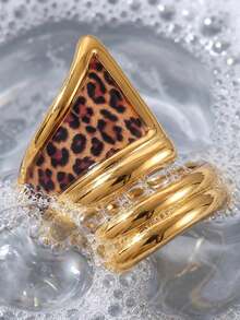 1pc Stainless Steel Geometric Leopard Print Open Ring, Minimalist & Fashionable Design, Suitable For Daily Wear, Gift For Girlfriend/Friend (Adjustable Size, Please Avoid Forceful Bending To Prevent Deformation) - Multicolor - View 3