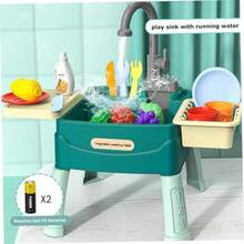 Juega el fregadero con agua corriente para niños 3+ 23pcs/set  de juguete de plastico  con corte de vegetales de frutas y grifo de trabajo juguetes reutilizables de agua para niñas paraConveniente y duradero, favorito para niños - Multicolor - Ver 3