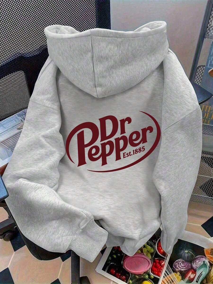 Letter Graphic Cute Women's Oversized Hoodie In Light Grey, Y2K Style Fall/Winter Clothes For Women ,Romantic Pink Love Graphic Drawstring Hooded Swe - 灰色 - 查看 1