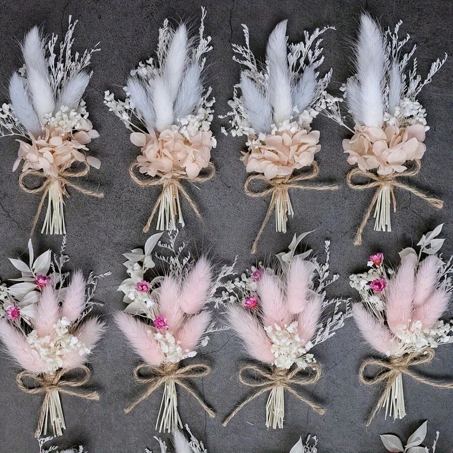 Flores secas, hermosas flores artificiales de larga duración con hierba de la pampa para cumpleaños, aniversario y San Valentín. - Multicolor - Ver 1