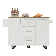 Kitchen Island, Removable Partitions, Removable Casters (Used As Kitchen Cabinets), Dining Cart With Workbench, Buffet Cabinet, Dining Cart With Wood Grain Finish, Side Towel Rack With Casters, Black - 白色 - 查看 1