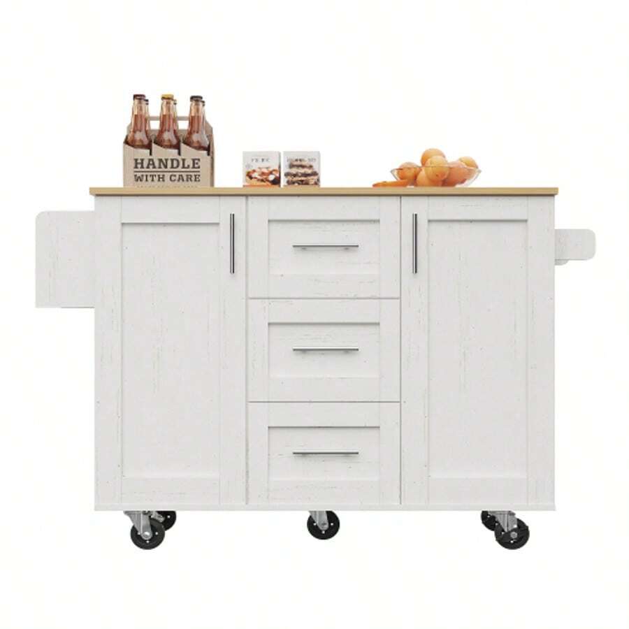 Kitchen Island, Removable Partitions, Removable Casters (Used As Kitchen Cabinets), Dining Cart With Workbench, Buffet Cabinet, Dining Cart With Wood Grain Finish, Side Towel Rack With Casters, Black - 白色 - 查看 1