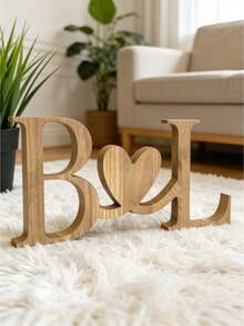 1pc Custom Heart Initial Wood Sign - Personalized With Your Initials, Ideal For Home Decor, Great For Bedroom, Living Room, Or Anniversary Gifts - Multicolor - View 5
