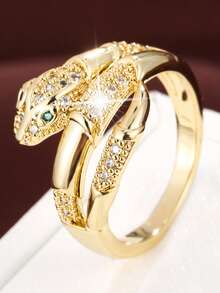 1枚创意蛇形设计合成锆石镶嵌时尚戒指，女士款 - 彩色 - 查看 16
