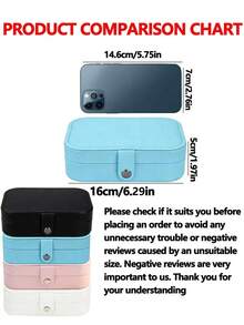 1件大容量珠宝收纳盒项链耳环戒指珠宝展示托盘简易隔层珠宝展示柜防尘防氧化极简便携首饰盒旅行珠宝收纳盒小号耳环戒指首饰盒适用于耳环项链戒指小巧宽敞带扣口红手表女士礼物女友礼物圣诞礼物万圣节礼物新年礼物 - 彩色 - 查看 4