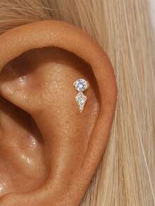 1pc 925 Sterling Silver Mini Stud Flat Back Earrings For Women | Helix Cartilage Piercing Jewelry | Dainty Star Cubic Zirconia Lotus Climber Stud Earrings For Women Jewelry Gift - Multicolor - View 7
