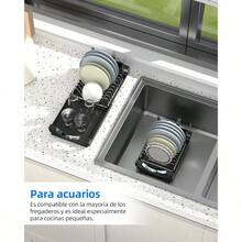 DAYONE Escurridor de Trastes Extense soe Fadero - Organizador de Acero Inoxidable con Base Austable para Secar Platos y nsilios - PequeñoExtensibleNegro - Ver 7