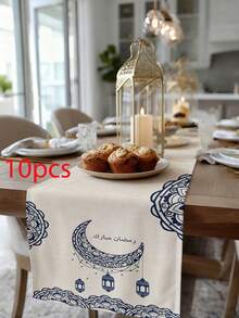 1 قطعة من مفرش طاولة بنمط هلال رمضان، مفرش طاولة ديكور منزلي لرمضان، ديكور منزلي إسلامي، 1 قطعة مفرش طاولة، 4 قطع أطباق، 1 قطعة غطاء وسادة، 3 منتجات متوفرة، ديكور منزلي داخلي/خارجي لحفلات، ديكور غرفة. مناسب لديكور مطبخ المنزل في رمضان وديكور حفلات رمضان - متعدد الألوان - مشاهدة 17