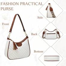 Shoulder Bag For Women Small Vegan Leather  Quilted Crescent Crossbody Purse Hobo Bag  Under The Arm Handbag - Beige - View 6