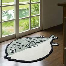 1pc Cartoon Puffer Fish Shaped Plush Decorative Floor Mat, Cute Healing Style Entrance Rug, Adorable Animal Shaped Carpet, Art Floor Mat, Home Decor Rug, Living Room Mat, Home Decor Carpet, Transitional Entryway Rug, Home Decor Floor Mat - Multicolor - View 2