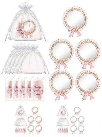 30pcs/15pcs Gold Bow Compact Mirror Gift Set, Includes 10/5pcs Mirrors + 10/5pcs Thank You Cards + 10/5pcs Organza Bags, Perfect For Spa Sleepovers, Valentine's Day, Mother's Day, Birthday, Bachelorette Party, Bridal Shower, Wedding Favors, Bridesmaid Gifts, Anniversary And Party Favors.