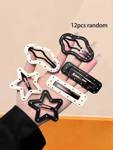 12件套黑白极简时尚发夹组合，星形、方形、波浪形款式 - 适合女孩和女士，打造酷炫时尚感。适合休闲、工作、户外等各种场合，打造时尚造型。轻巧便携，是打造各种发型的必备单品，包括发夹、发爪、发卡、发夹、发饰、头部饰品、女士发饰等。 - 彩色 - 查看 14
