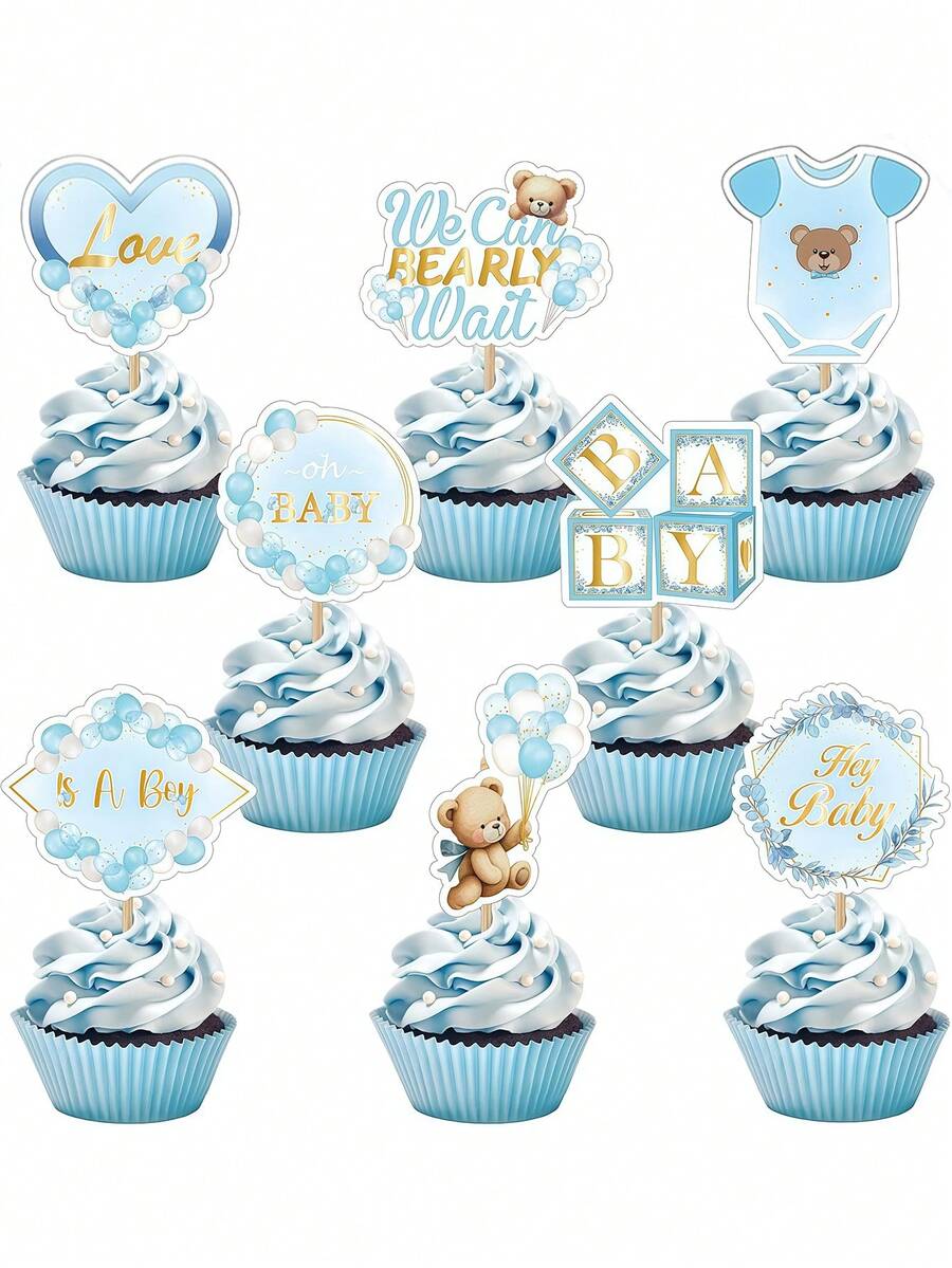 24PCS/16pcs/8pcs Baby Shower Bear Cupcake Toppers,Baby Party Supplies,Birthday Decorations,Selection Baby Bear Theme Baby Shower Decorative Supplies Jungle Animal Theme Baby Shower Birthday Party Cake Decorative Supplies Pinkbaby Shower Family Decorations Gifts - Multicolor - View 1