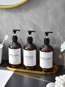 2pcs/Set 500ml Refillable Hand Soap And Dish Soap Dispenser Set, Reusable For Kitchen And Bathroom - Amber - View 4