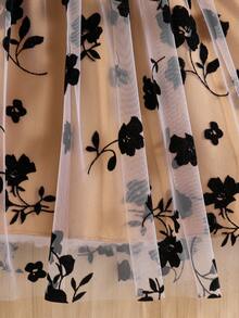 Váy thu mới cho bé gái 8-12 tuổi, váy lưới chắp vá cổ chữ V tay bồng kiểu Pháp có thắt lưng, thích hợp mặc đi học, tiệc sinh nhật, mặc hàng ngày - màu đen - Xem 9