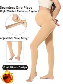 1 pieza Leggings de maternidad con forro térmico y grueso de tono de piel, con soporte abdominal ajustable (5-15 grados, fácil de poner y quitar) - Carne - Ver 4