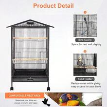 Bird Cage Open Top Standing Parrot Parakeet Cage With Rolling Stand Large Metal Bird Flight Cage For Conure Parekette Cockatiel Finch Macaw Cockatoo Pet HouseBlack Square - Square - View 5