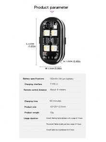 Upgraded Version With 4 LED Beads, 2/4/6 Wireless LED Strobe Light, With Remote Control, 8 Colors, Type-C Rechargeable LED Light, Anti-Collision Warning Light, Suitable For Cars, Motorcycles, Bicycles, Drones, Etc.