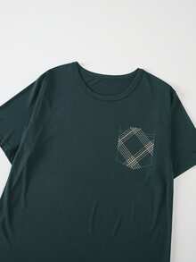 2pcs Men's Lightweight Short Sleeve Pajama Set, Men's Summer Plaid Lounge Wear Set - Multicolor - View 3