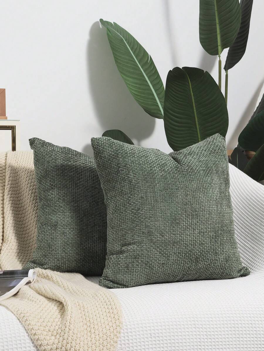 1pc/2pcs Solid Color Double-Sided Chenille Throw Pillow Cover, Modern Minimalist Jacquard Decorative Cushion Cover For Bedroom, Living Room, Sofa, Holiday Party, Outdoor Garden, 45*45cm, All Season - Multicolor - View 1
