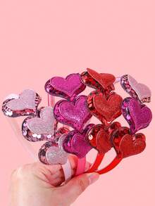 Valentine's Day Double Layer Sequin Heart Headband, Pink Heart Headpiece, Plastic Hair Ties, Valentine's Day Party Hair Accessories