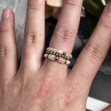 3pcs Bohemian Style Natural Stone & Cultured Pearl Beaded Ring Set, Stainless Steel Beads, Elastic Adjustable, High-End Jewelry Gift Suitable For Daily Wear, Festivals, Weddings, Parties - Natural Stone Freshwater Pearl Ring Set - View 14