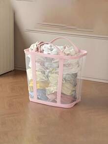 1pc Multi-Functional Foldable Mesh Laundry Basket With Handle - Portable Storage Bag, Space-Saving, Suitable For Clothes, Home, Laundry Room, Bathroom, Room, Dorm, Travel - Rectangular, Laundry Room Accessory | Pop-Up Dirty Clothes Basket | Durable Fabric Basket, Rectangular Laundry Basket | Large Capacity, 4 Color Options