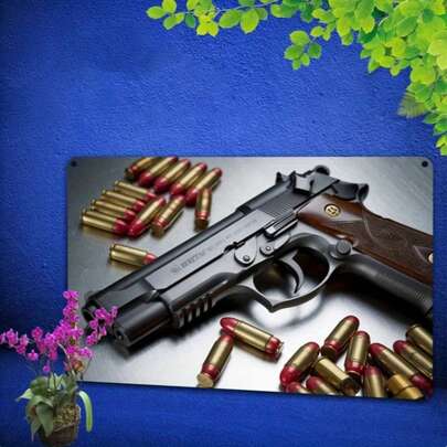 "Modern Defense Pistol" Flat 2D Design, Gun Art Iron Sign, Restaurant, Bar, Coffee Shop Metal Wall Arts, Classic Decorative Plaque & Statues Decor, 11.8x7.8inch, 30x20cm, 1pc