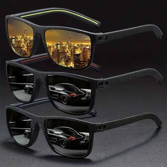 3pcs Rectangular Frame Futuristic Fashion Eyeglasses, Solid Color Unisex Suitable For Driving, Vacation, Travel, Party, Street Photography, Also An Ideal Gift Choice For All Seasons