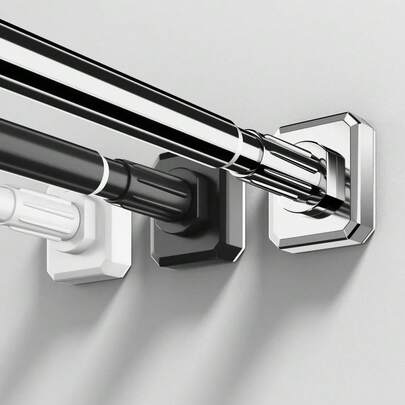 Adjustable Tension Rod - Made Of Stainless Steel With Plastic Ends, Easy To Install Without Drilling, Suitable For Shower Curtains, Curtains, Door Curtains, Clothing Storage And Balcony Drying, Available In Silver, Black And White Colors
