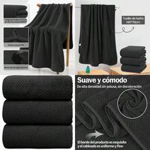 HLJ  3 Piezas Juego de Toallas de baño Súper Absorbente y Secado rápido Baño Toallas de Coral para Baño Hotel SPA Piscina Deportes Negro-1117 - Negro1 - Ver 1