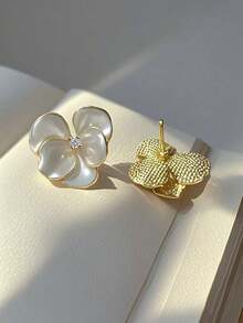 1 对勃艮第蝴蝶兰花耳环，2025 年新设计复古花瓣耳钉，精致高端轻质奢华耳环 - 酒紅色 - 查看 11